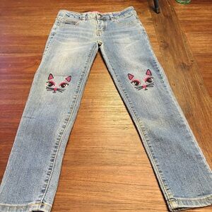 Betsey Johnson Kitty Jeans with Pink Cat Embroidery